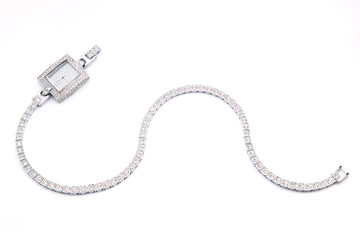 silver women's wrist watch on a white background