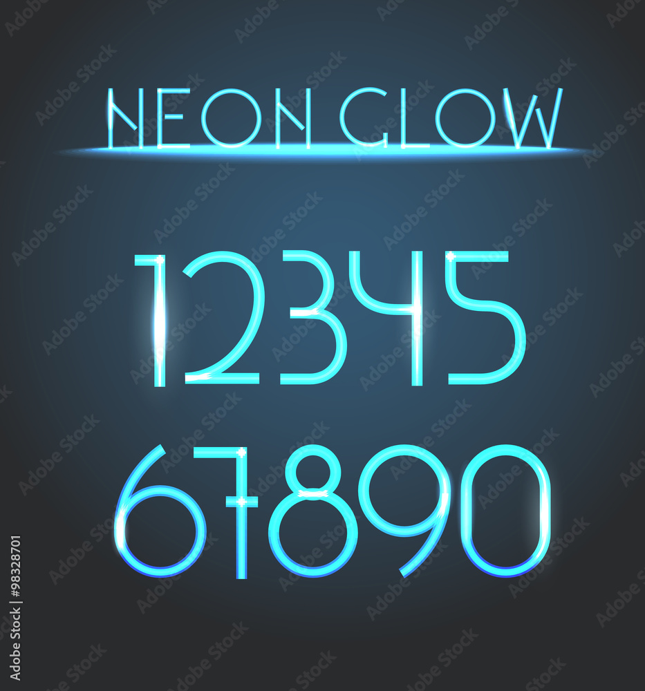 Aufkleber glowing neon elements. lighting digits set
