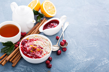Christmas morning breakfast oatmeal with cranberry