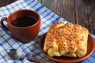 Buns with nuts and coffee