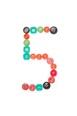 five number made of colors buttons