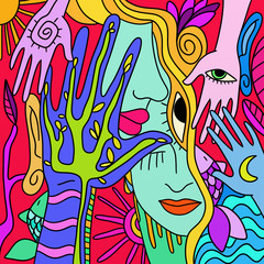 abstract met gezichten en handen