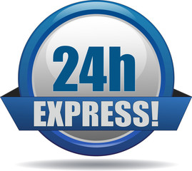 24H EXPRESS / realistic modern glossy 3D eps vector sign / icon in blue with a banderole