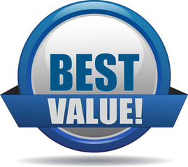 BEST VALUE / realistic modern glossy 3D eps vector sign / icon in blue with a banderole