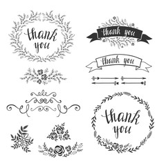 Set of decorative design elements, embellishments, frames, borders. Vector.
