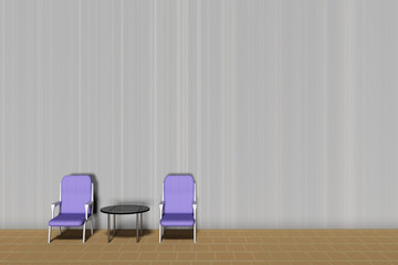 Two upholstered chairs with glass table interior