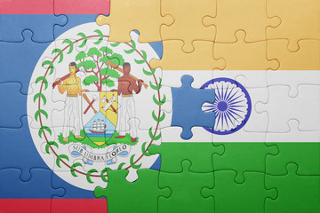 puzzle with the national flag of belize and india
