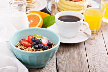 Breakfast table with granola