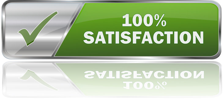 100% SATISFACTION / realistic modern glossy 3D vector eps banner in green with metallic border and checkmark