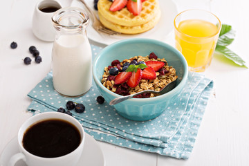 Breakfast table with granola