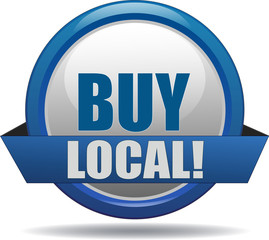 BUY LOCAL / realistic modern glossy 3D eps vector sign / icon in blue with a banderole