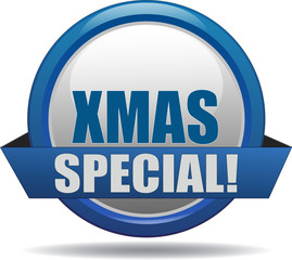 XMAS SPECIAL / realistic modern glossy 3D eps vector sign / icon in blue with a banderole