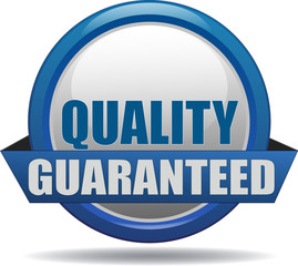 QUALITY GUARANTEED  / realistic modern glossy 3D eps vector sign / icon in blue with a banderole