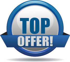 TOP OFFER / realistic modern glossy 3D eps vector sign / icon in blue with a banderole