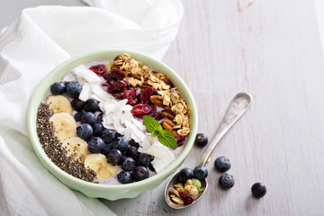 Smoothie bowl with chia, banana, blueberry