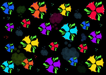 Fototapeta na wymiar colorful bellflowers on a black background