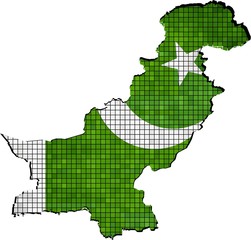 Obraz premium Pakistan map with flag inside, Pakistan map grunge mosaic, Map of Pakistan in mosaic, Abstract grunge mosaic vector