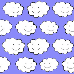 Clouds smiling. Cute Weather set vector seamless pattern.