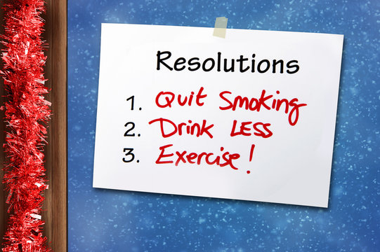 New year Resolutions Handwritten Note for a Healthy Life with quit smoking drink less and doing exercise - Powered by Adobe