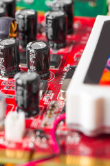 Inside the old computer. Electronic components of old laptop.