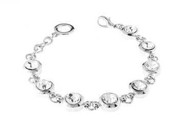 silver bracelet with diamonds on a white background