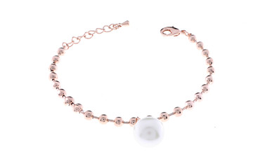 Gold bracelet with pearls on a white background