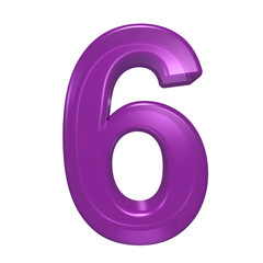 One digit from purple glass alphabet set, isolated on white. Computer generated 3D photo rendering.
