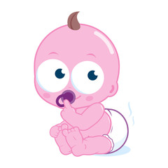 Obraz na płótnie Canvas Cute baby in a dirty diaper. Vector illustration