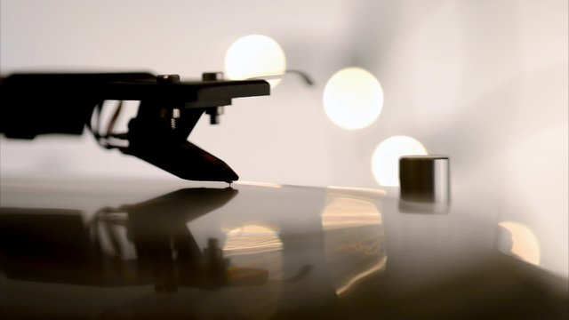 Vinyl record player selective focus 