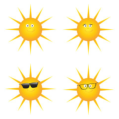 Set of funny smiling sun