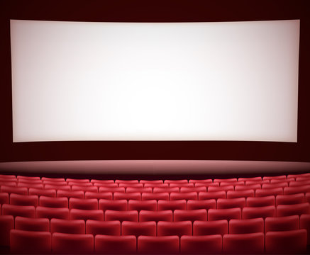 cinema theater background with red seats, space for text. vector