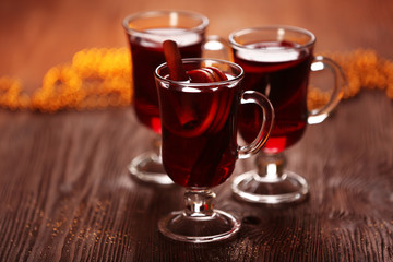 Mulled wine on wooden table