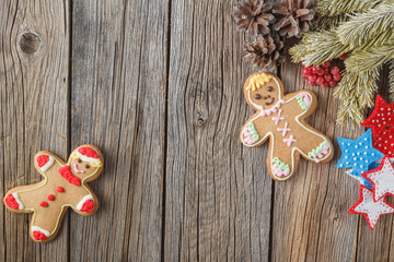 Winter symbols on rustic background