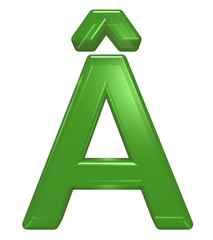 One letter from green glass alphabet set, isolated on white. Computer generated 3D photo rendering.