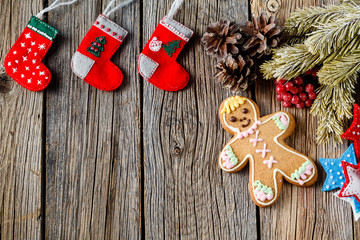 Winter symbols on rustic background