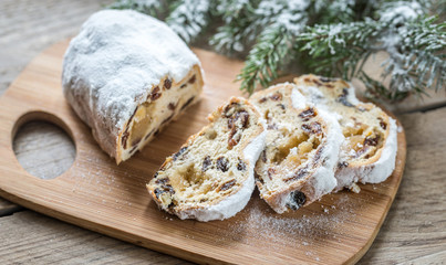 Stollen with snowy fir branch