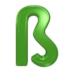 One letter from green glass alphabet set, isolated on white. Computer generated 3D photo rendering.