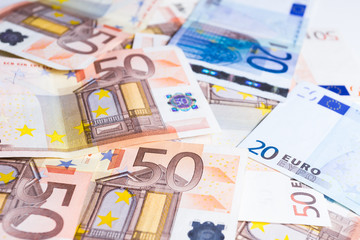 Money euro coins and banknotes background