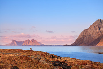 Sunrise on the sea shore, Norway, Lofoten