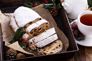 Christmas stollen with tea