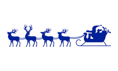 Santa Claus silhouette with reindeer.