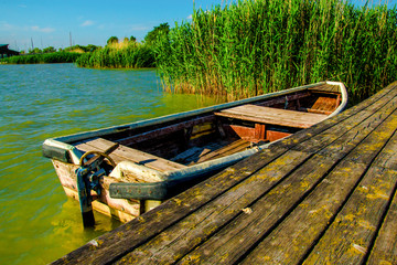Old wooden rowboat