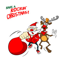 Rock Santa and reindeer illustration