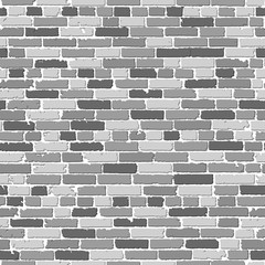 Vector seamless texture of black and white realistic old brick wall with shadows. Vector illustration