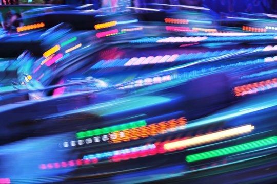 disco lights synth wave fairground funfair ride background disco lights moving synthwave  fast blurred electric neon copy space stock, photo, photograph, picture, image, 