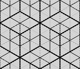 Naklejka premium Monochrome illusory abstract geometric seamless pattern with 3d
