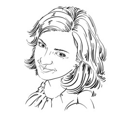 Hand-drawn vector illustration of beautiful happy and pleased wo