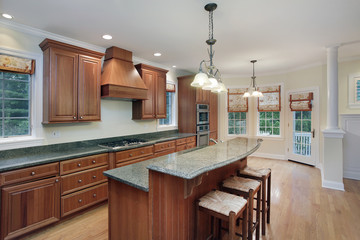 Kitchen with granite island top
