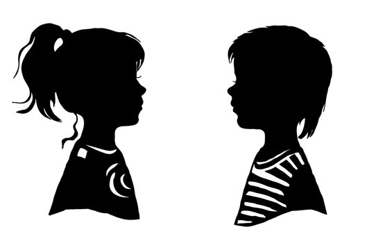 The two silhouette of a boy and girl. Vector illustration.