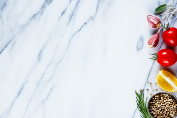 Ingredients on marble texture